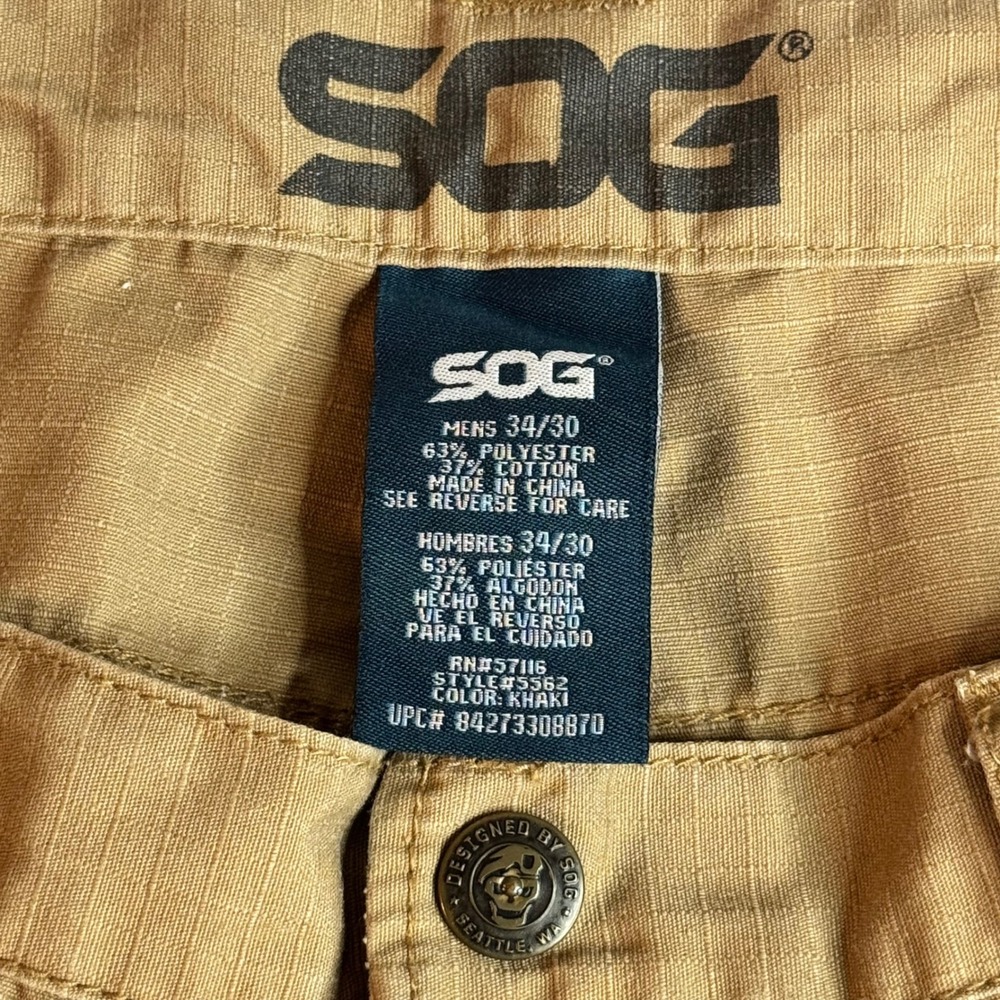 SOG Mens Tactical Ripstop Pants Khaki Tan Utility Work Trousers 34x30 Style 5562 - Picture 2 of 7